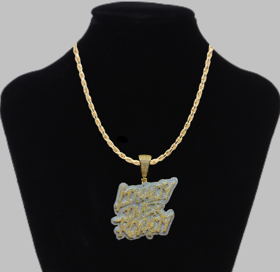 Loyalty Over Royalty Iced Out Letter Diamond Pendant Necklace