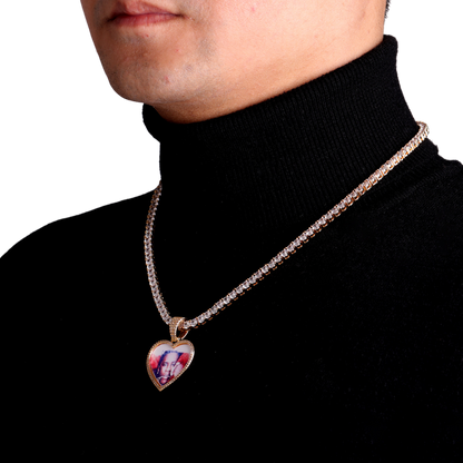 Heart Tennis Bail Solid Back Custom Photo Picture Pendant Necklace