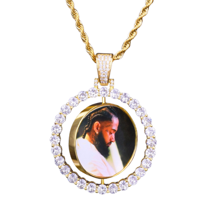 Rotating Double-Sided Medallions Spinning Custom Photo Picture Pendant Necklace