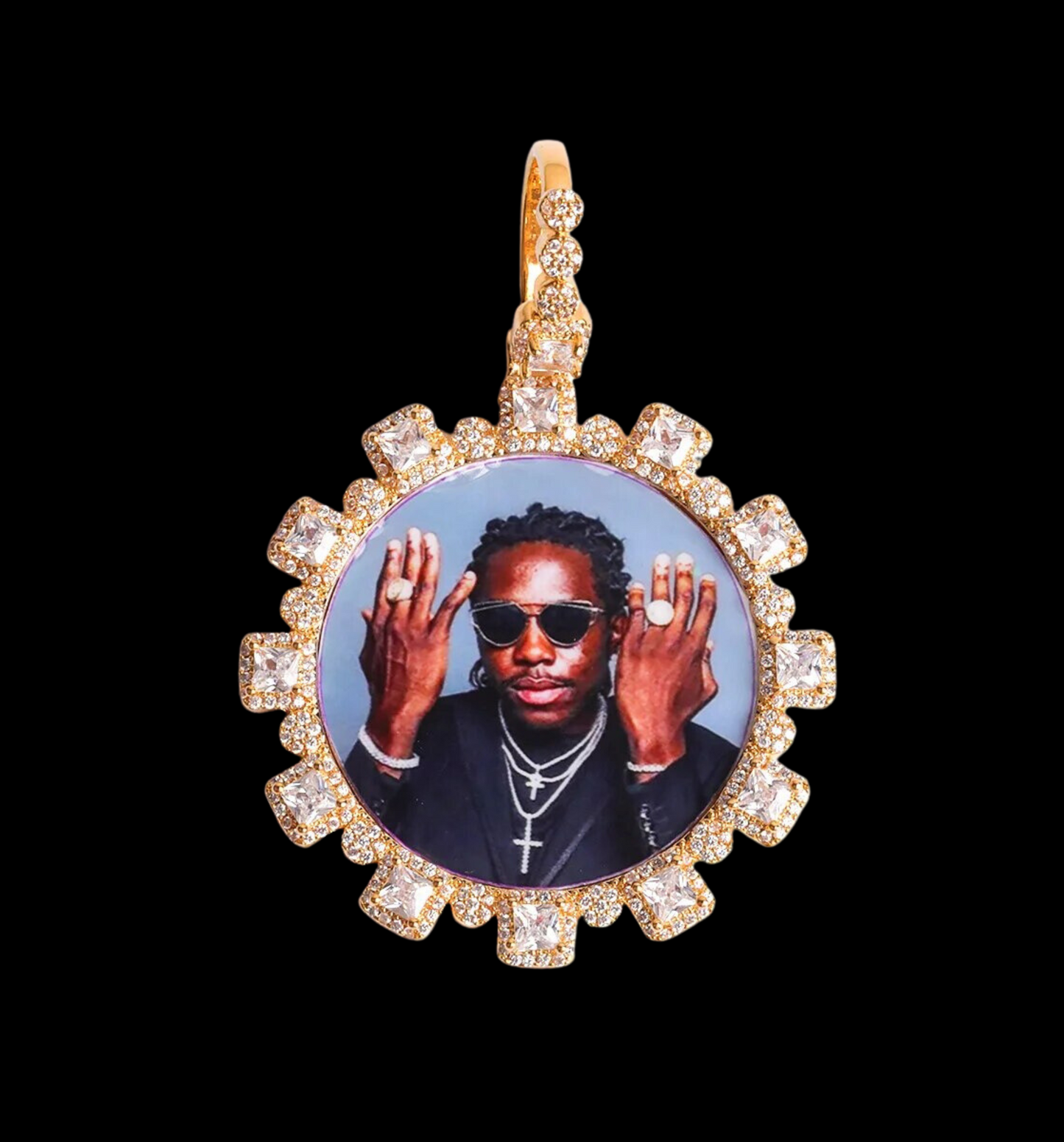 Square Diamonds Custom Photo Picture Pendant Necklace