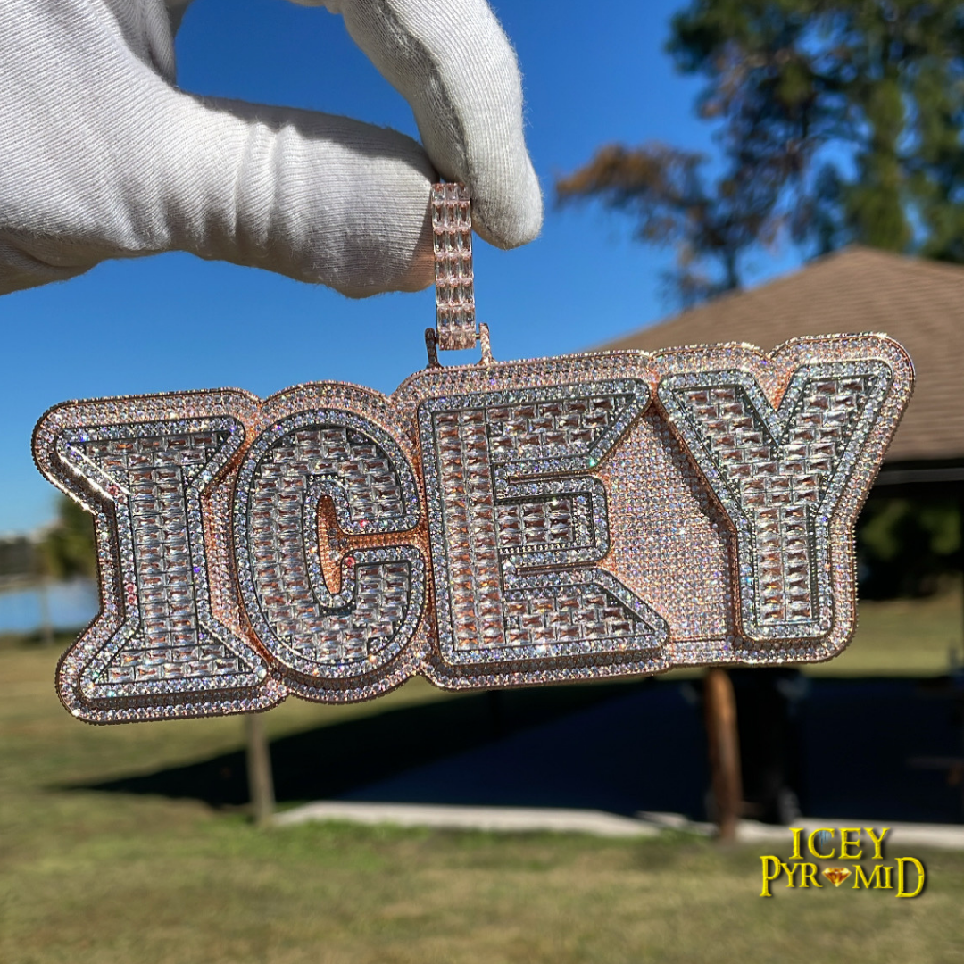 Lux Design Two Layers Iced Out Personalized Custom Name Necklace Pendant