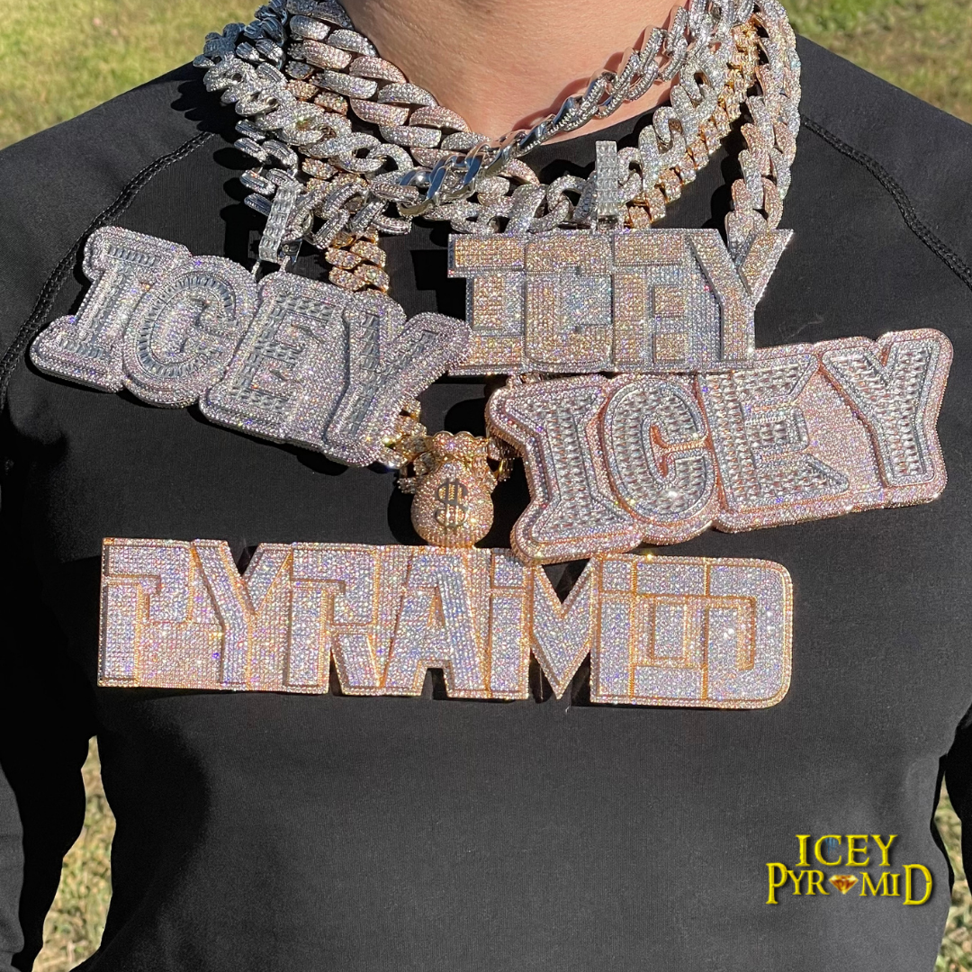 Lux Design Two Layers Iced Out Personalized Custom Name Necklace Pendant