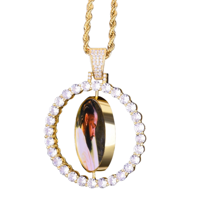 Rotating Double-Sided Medallions Spinning Custom Photo Picture Pendant Necklace