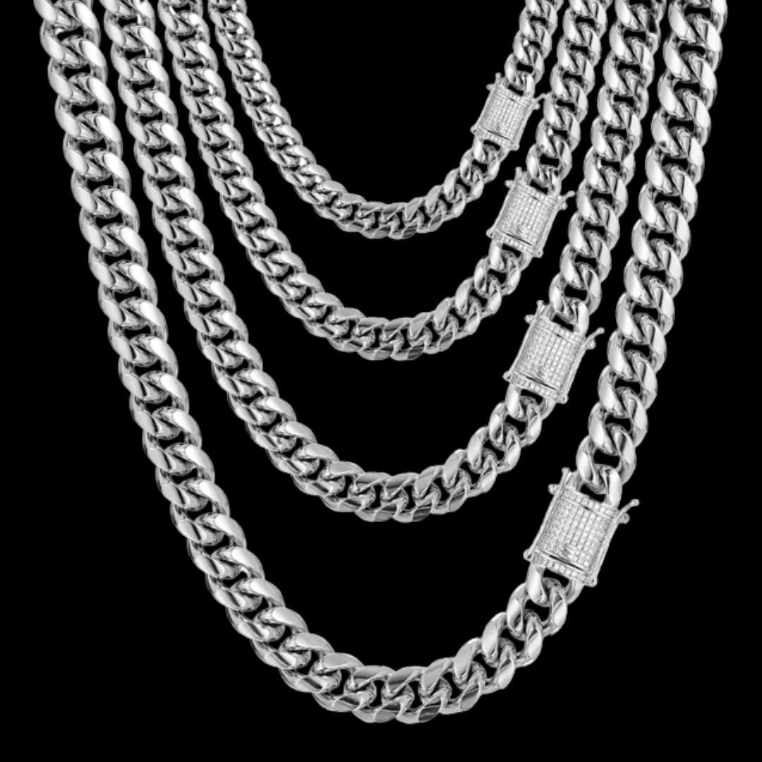 NEW | 6MM-20MM Iced Prong Lock Clasp Luxury Stainless Steel Necklace Chain