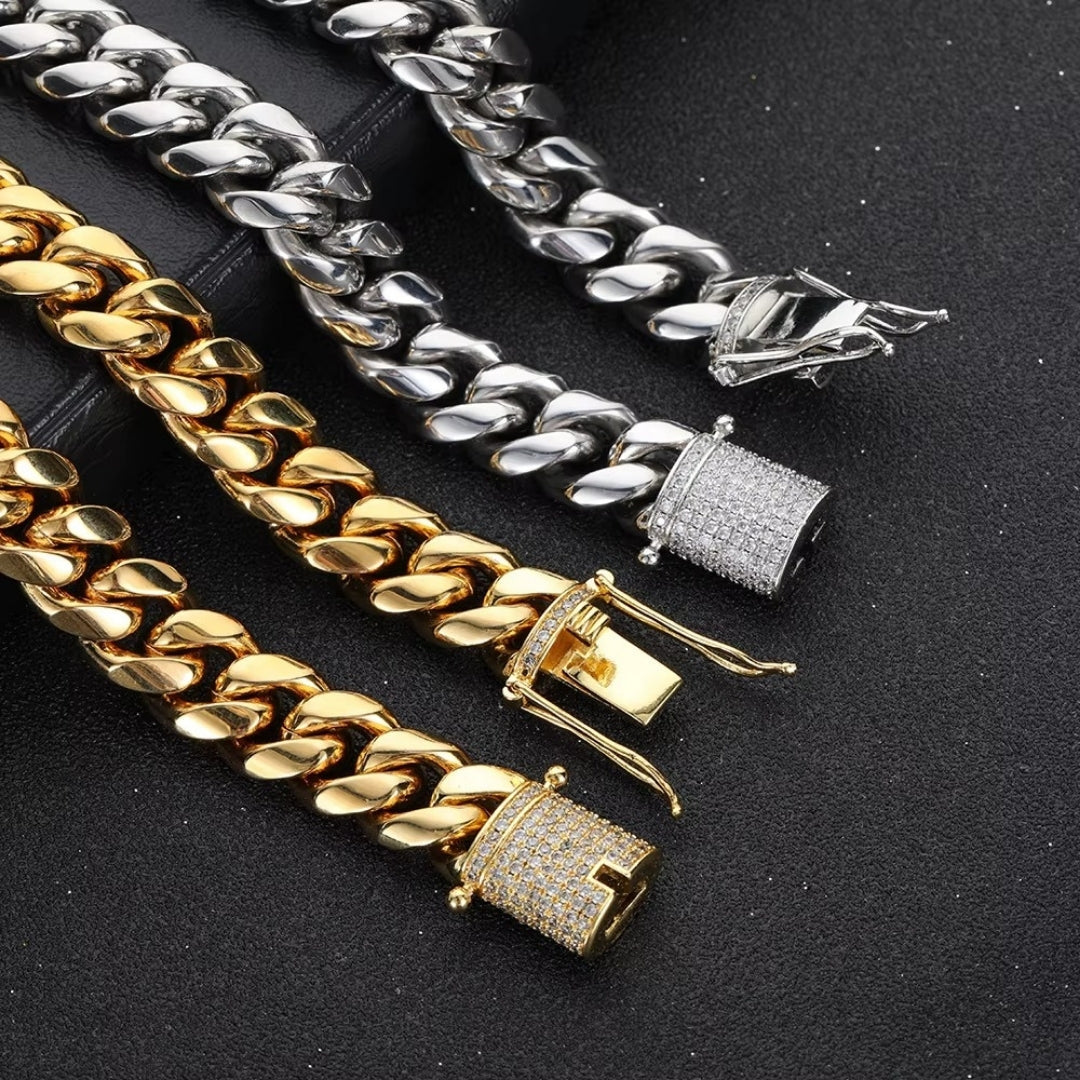 NEW | 6MM-20MM Iced Prong Lock Clasp Luxury Stainless Steel Necklace Chain