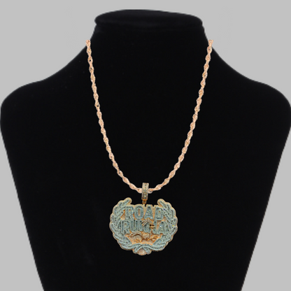 Road Runna Two Tone Badge Iced Out Letter Diamond Pendant Necklace