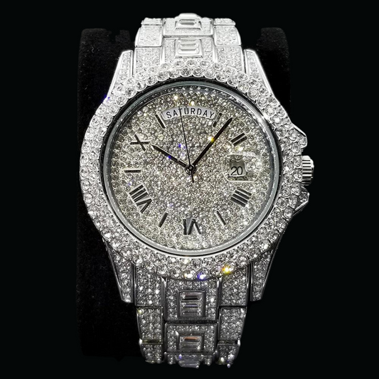 Day Date Roman Numerals VVS Iced Out Diamond Watch