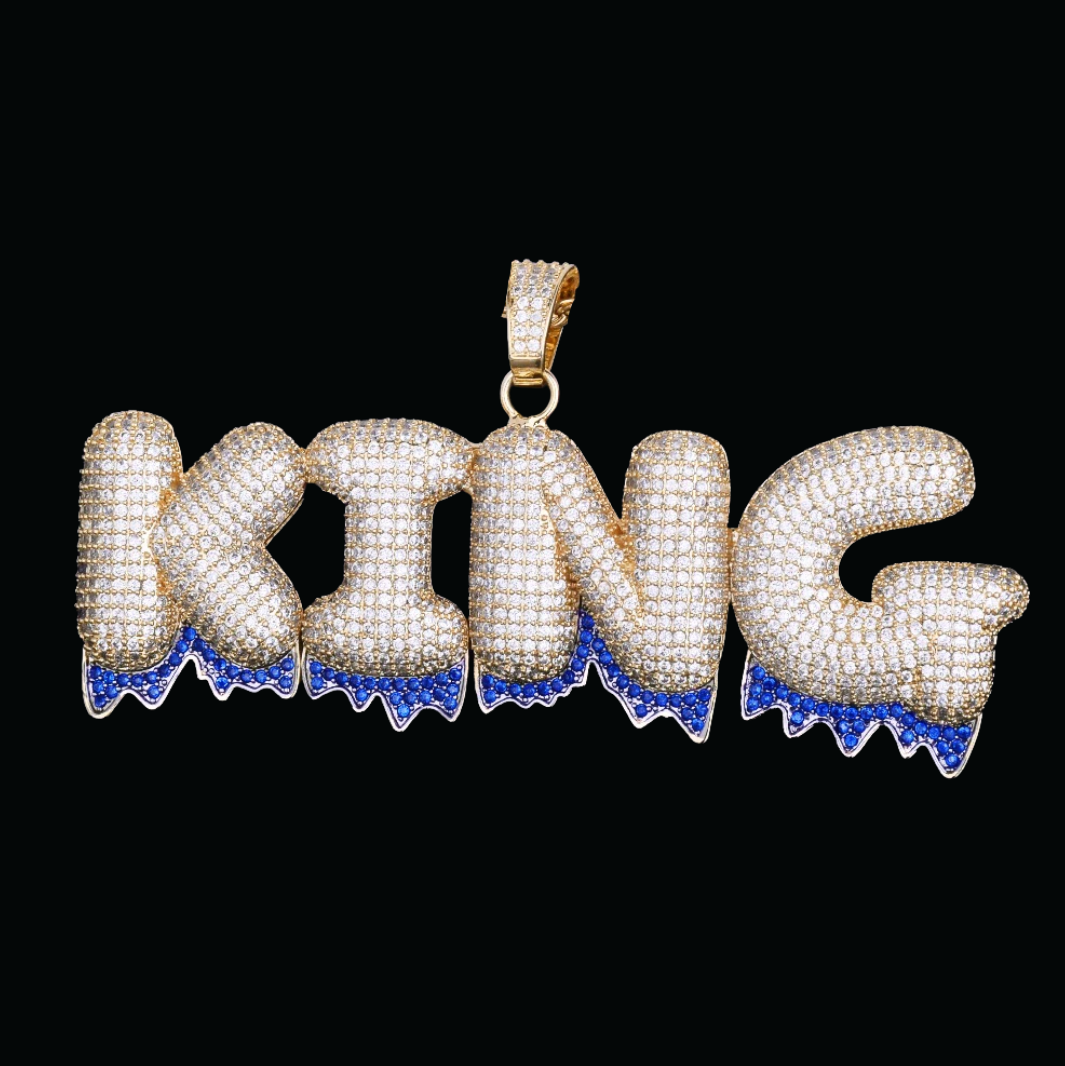 Blue Finish Iced Out Personalized Custom Name Necklace Pendant