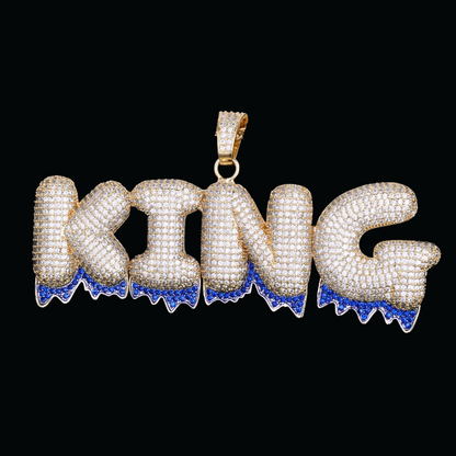 Blue Finish Iced Out Personalized Custom Name Necklace Pendant