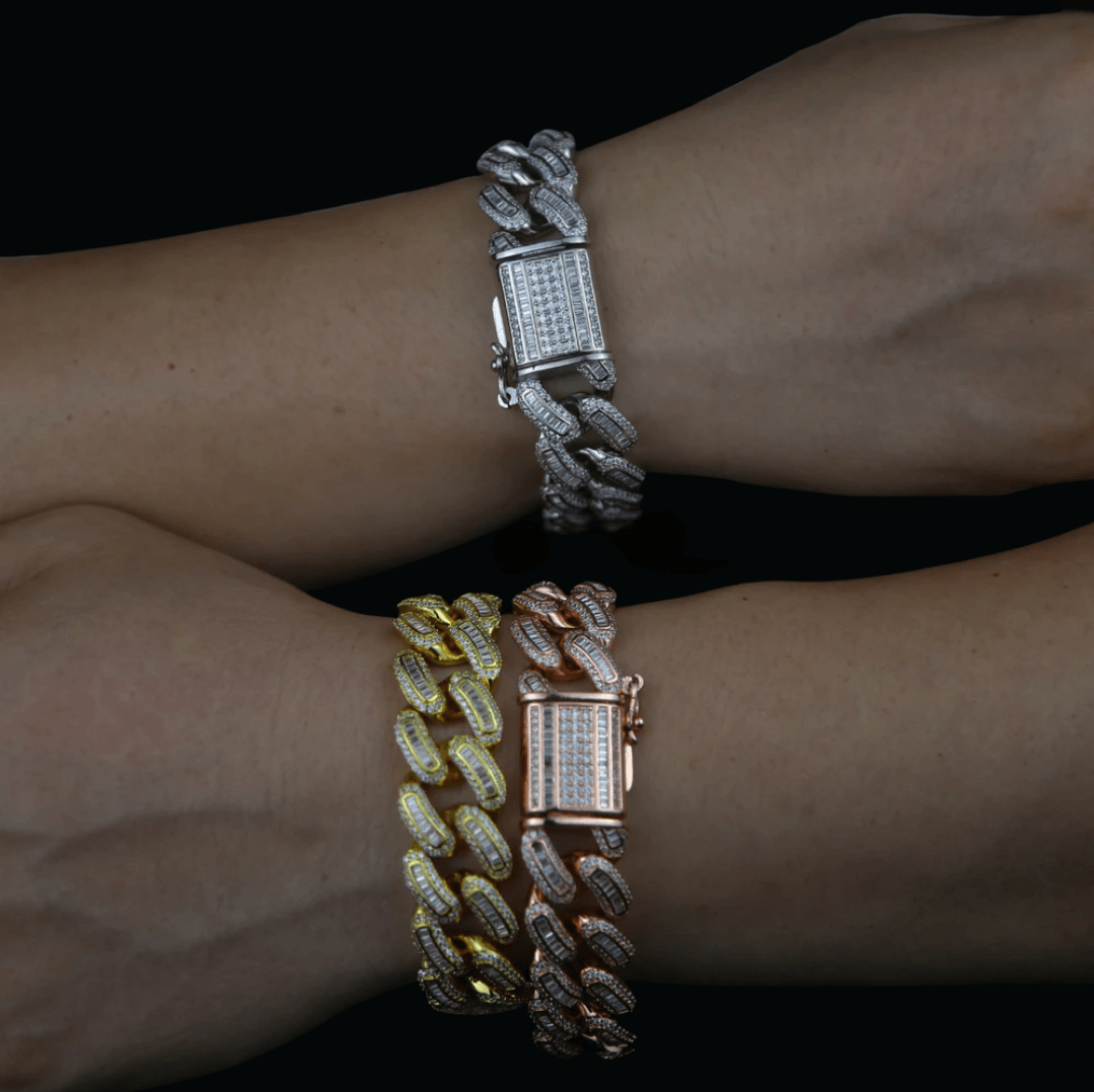 18MM Baguette Box Clasp Iced Out Diamond Bracelet