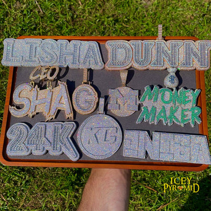 Lux Design Two Layers Iced Out Personalized Custom Name Necklace Pendant