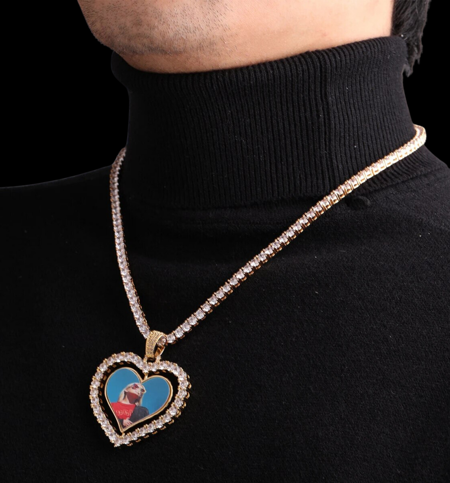 Rotating Double-Sided Heart Custom Photo Picture Pendant Necklace