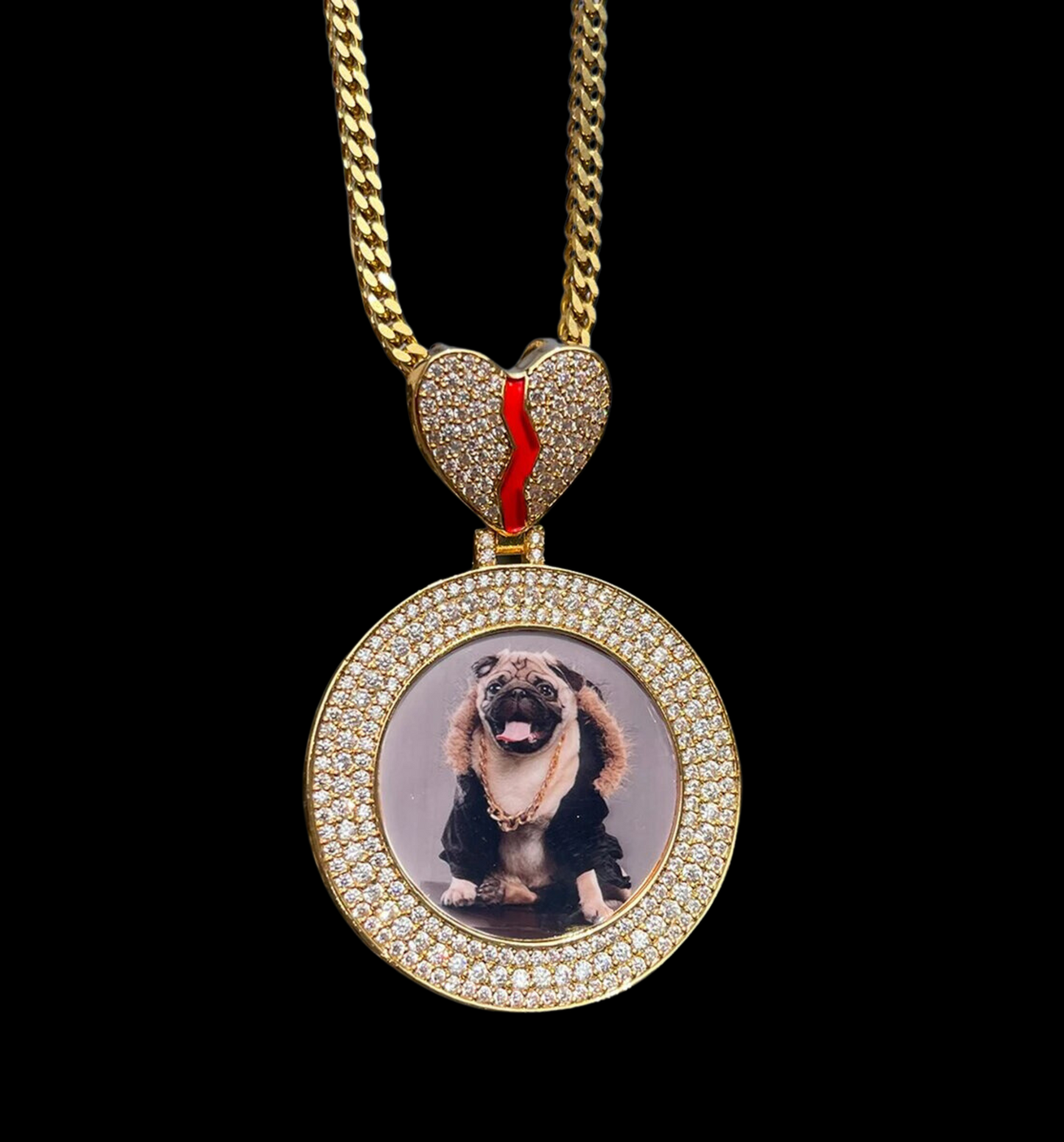 Triple Tennis Broken Heart Custom Photo Picture Pendant Necklace