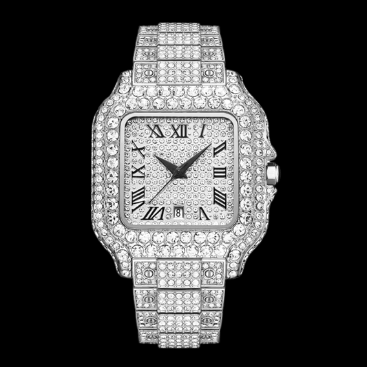 VVS Roman Numerals Square Dial Iced Out Diamond Watch