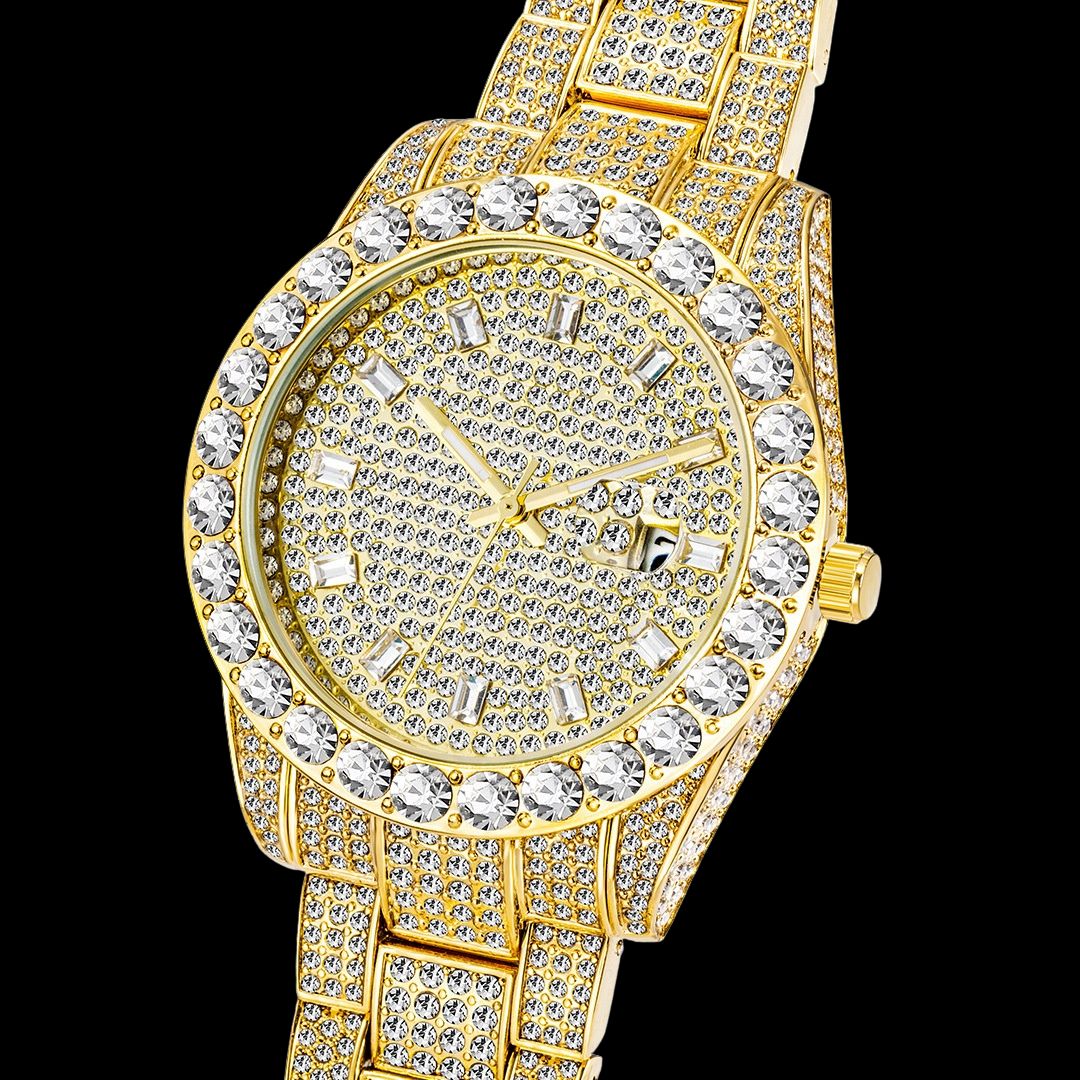 Double Diamond Baguette Numerals Iced Out Diamond Watch