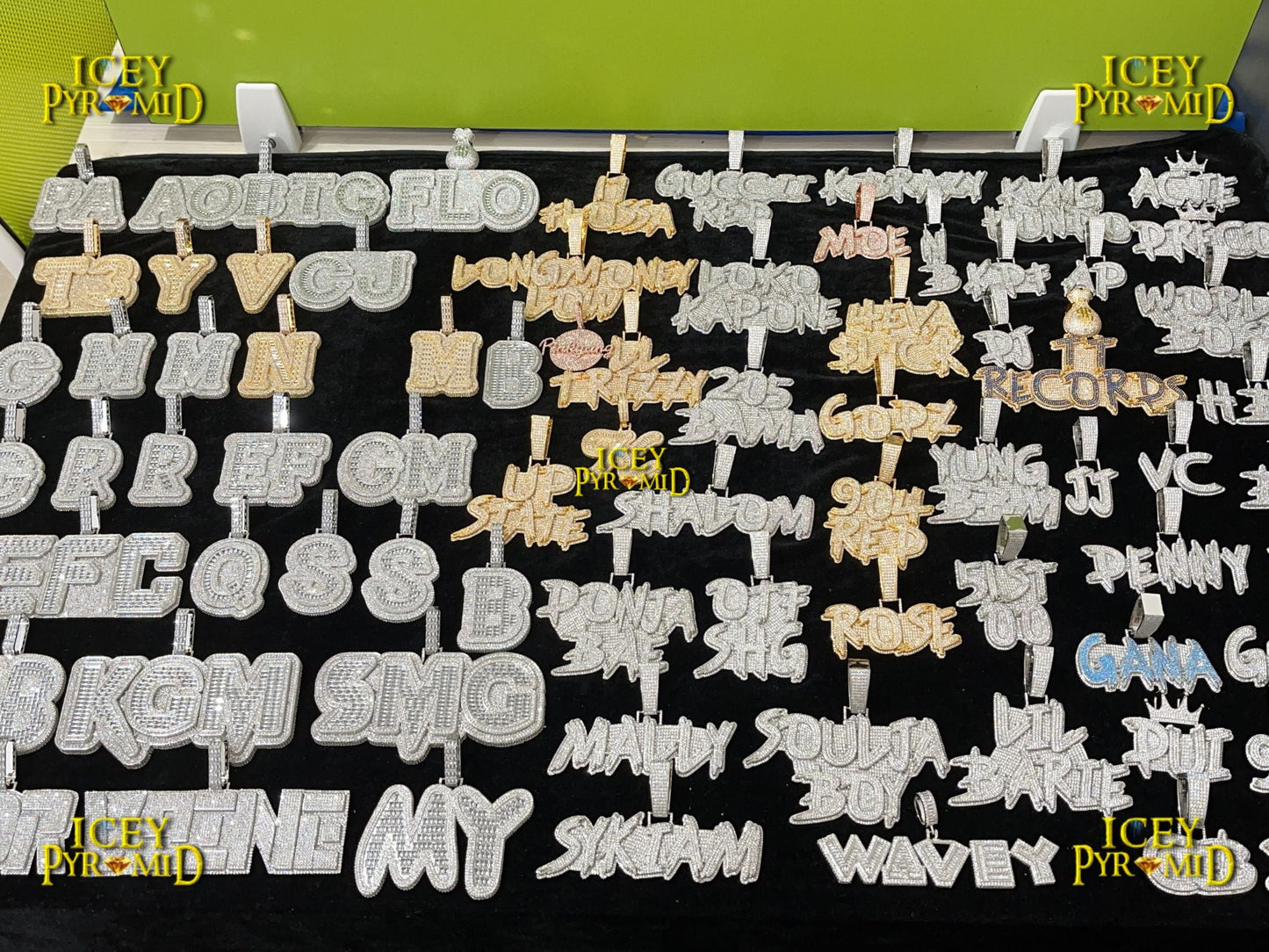 Money Bag Bail Two Tone Solid Iced Out Personalized Custom Name Necklace Pendant