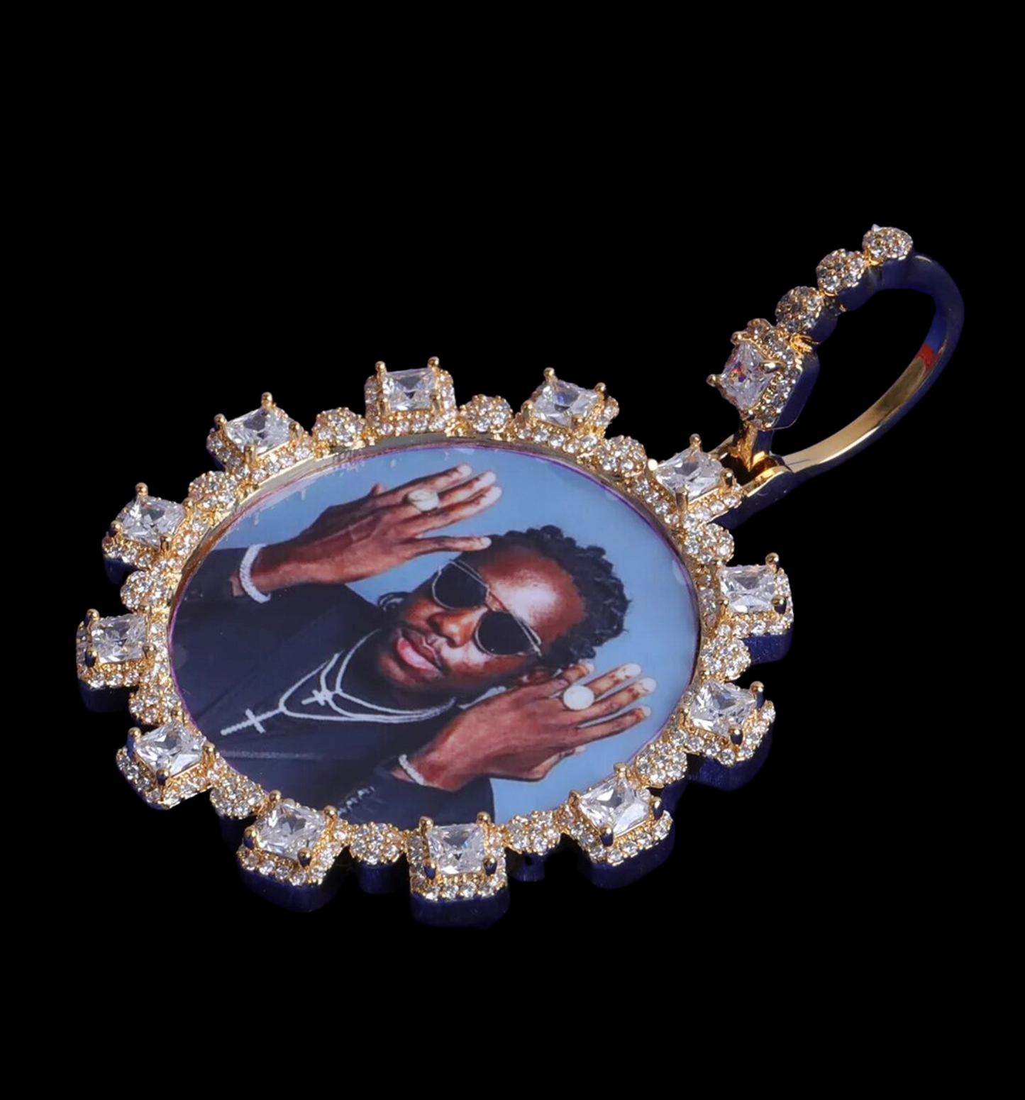 Square Diamonds Custom Photo Picture Pendant Necklace