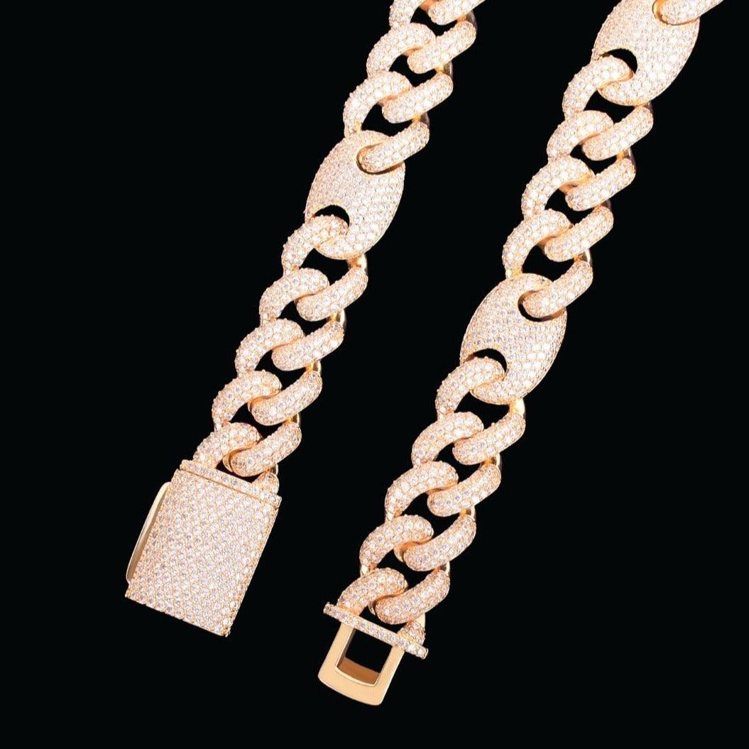 12-18MM Miami Cuban Bean Link Iced Out Diamond Necklace Chain