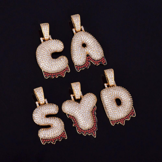 Red Finish Iced Out Personalized Custom Name Necklace Pendant
