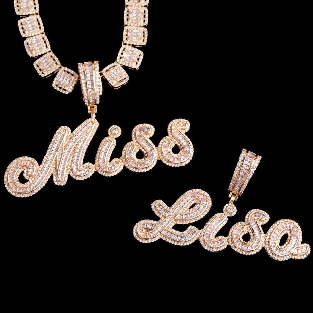 Signature Script Style Iced Out Personalized Custom Name Necklace Pendant