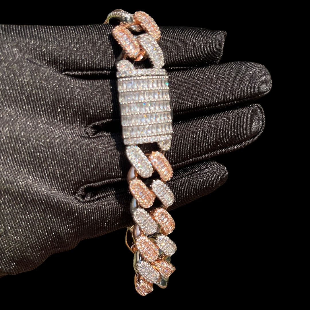 15MM Stones and Baguette Special Link Iced Out Diamond Bracelet