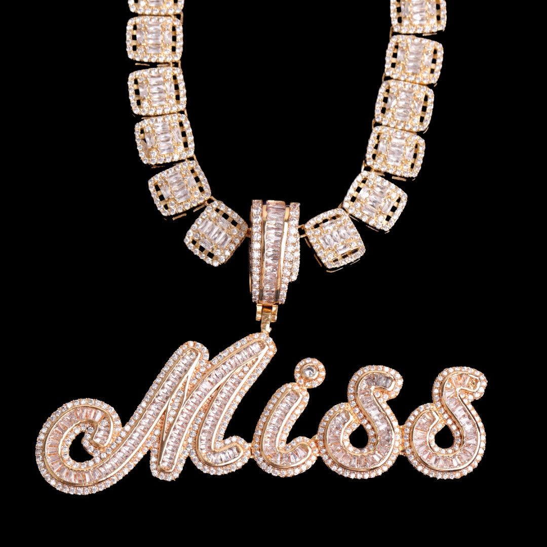 Signature Script Style Iced Out Personalized Custom Name Necklace Pendant