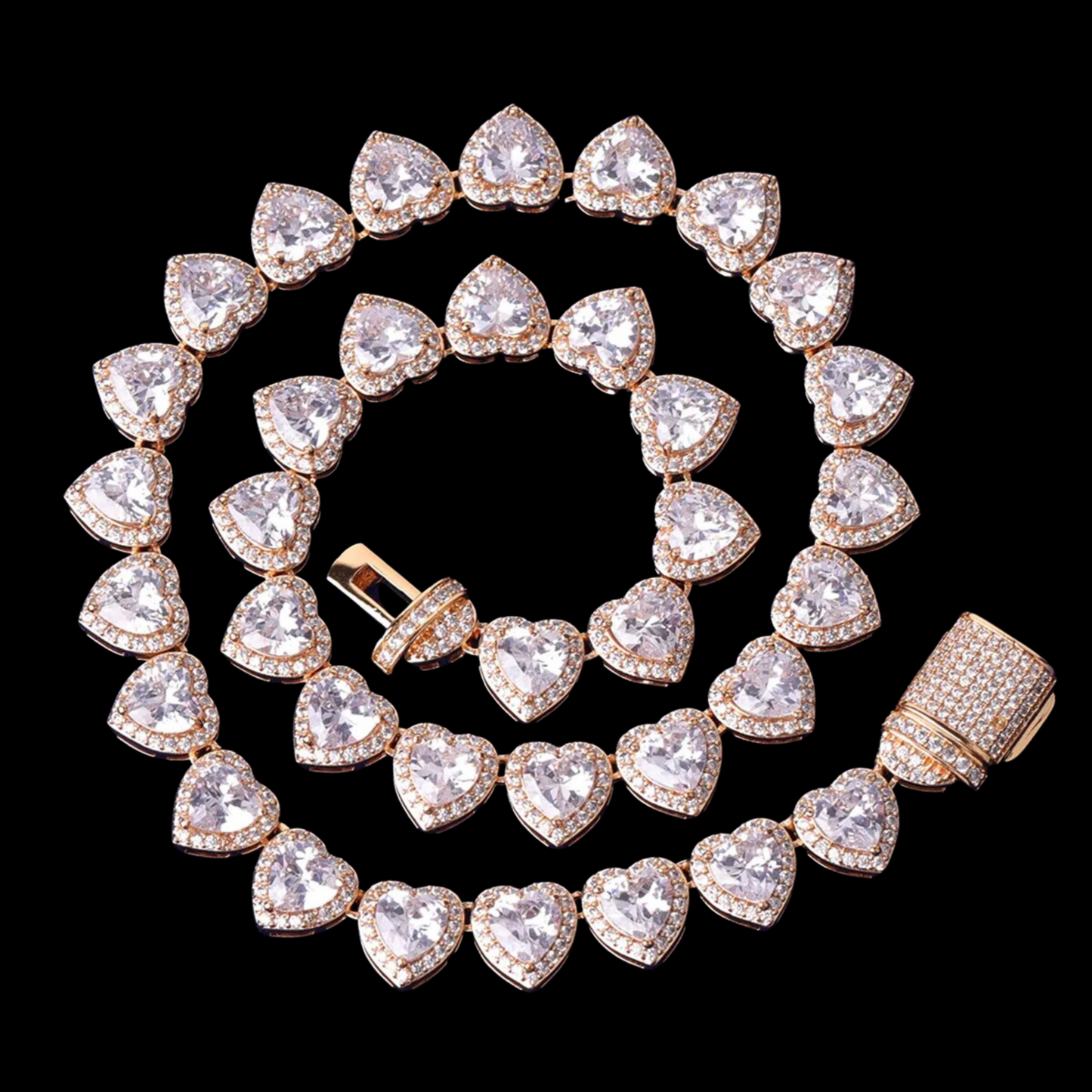 10MM Heart Shaped Clustered Iced Out Diamond Necklace Chain