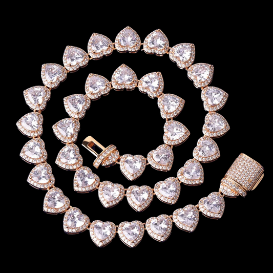 10MM Heart Shaped Clustered Iced Out Diamond Necklace Chain