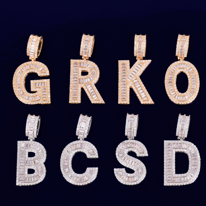 Solid Baguette Letters Iced Out Personalized Custom Name Necklace Pendant