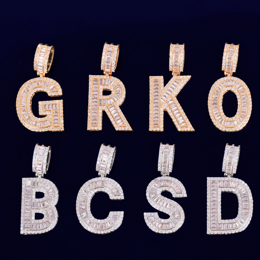 Solid Baguette Letters Iced Out Personalized Custom Name Necklace Pendant