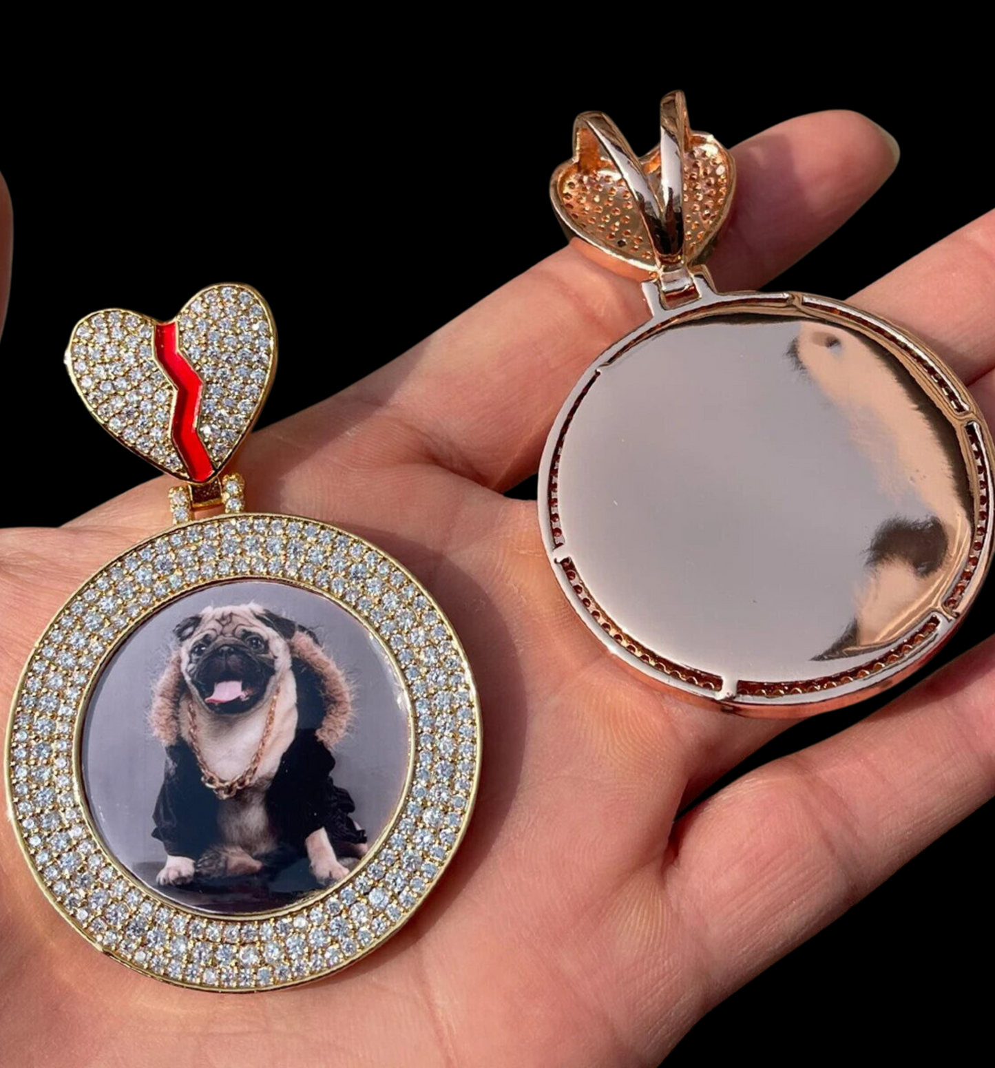 Triple Tennis Broken Heart Custom Photo Picture Pendant Necklace