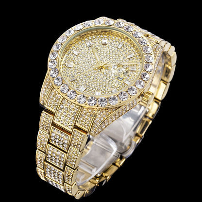 Double Diamond Baguette Numerals Iced Out Diamond Watch