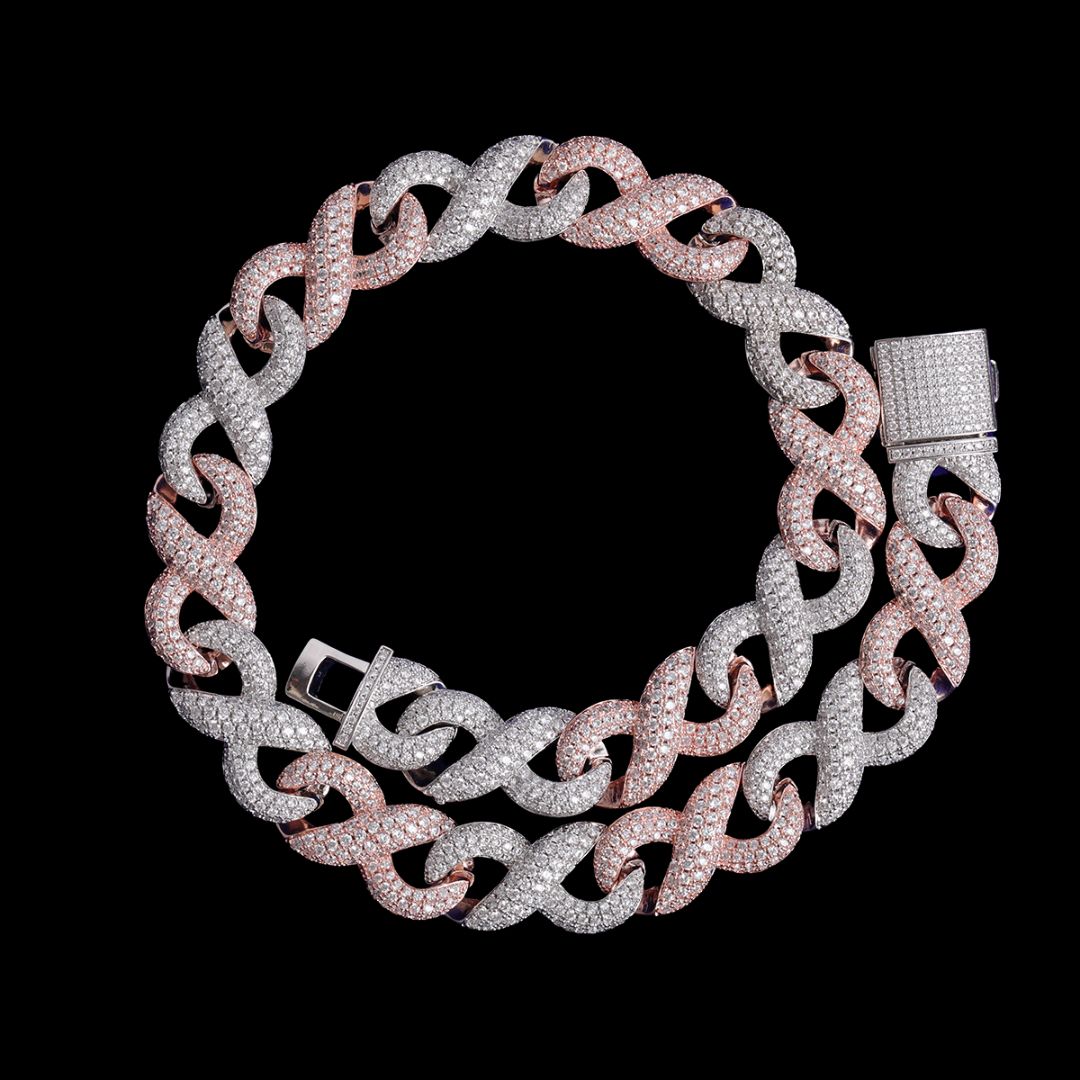20MM Two Tone Infinity Iced Out Diamond Necklace Chain