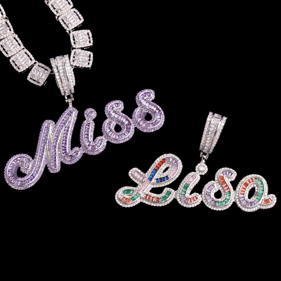 Signature Script Style Iced Out Personalized Custom Name Necklace Pendant