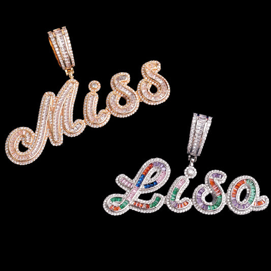 Signature Script Style Iced Out Personalized Custom Name Necklace Pendant