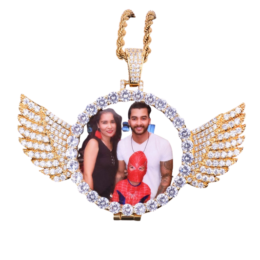 Angel Wings Medallion Circle Custom Photo Picture Pendant Necklace