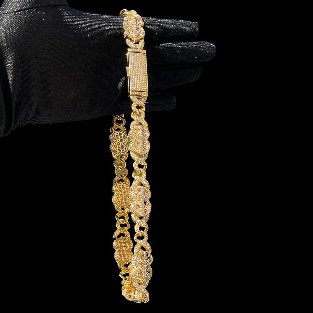 10MM Dollar Sign and Infinity Link Iced Out Diamond Necklace Chain