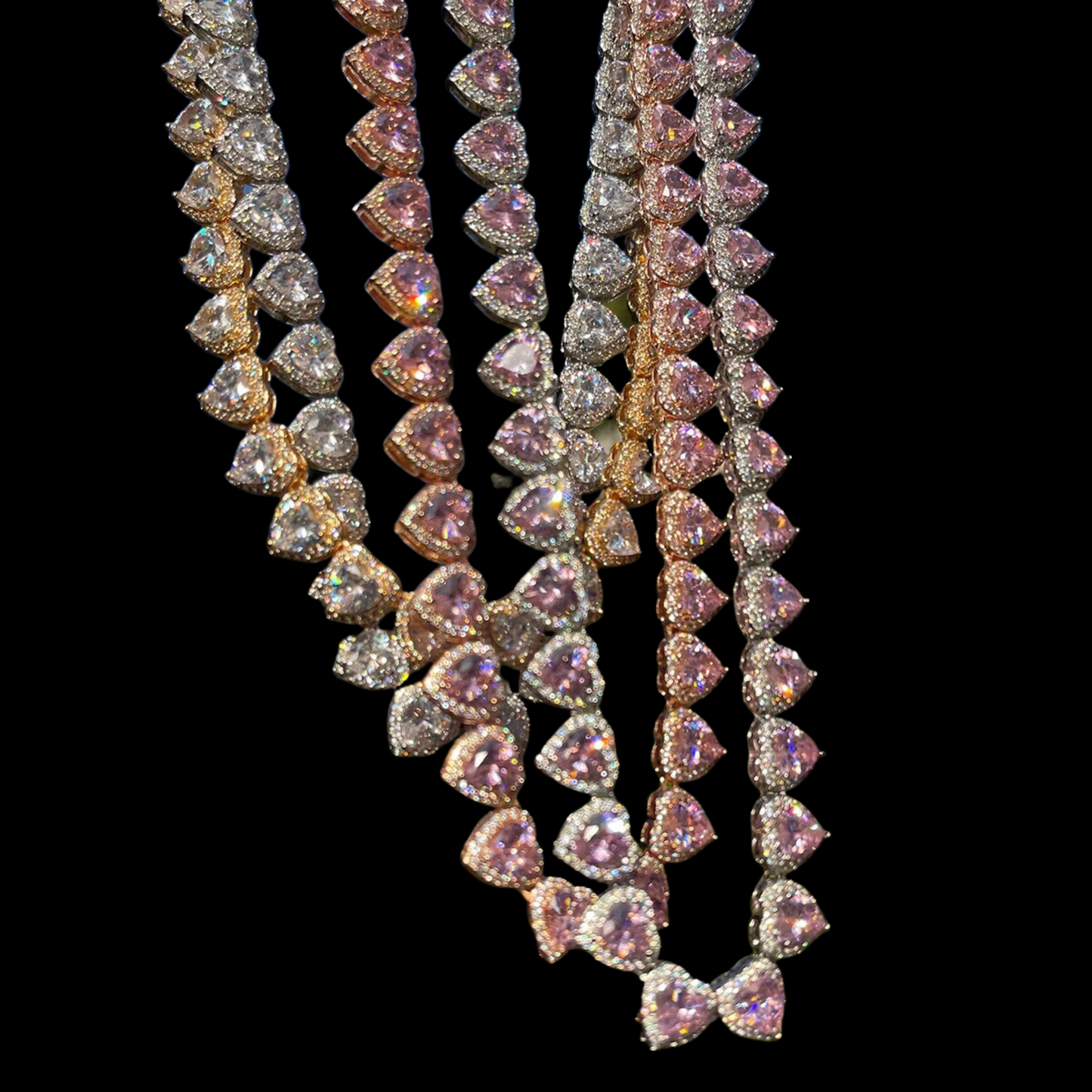 10MM Heart Shaped Clustered Iced Out Diamond Necklace Chain