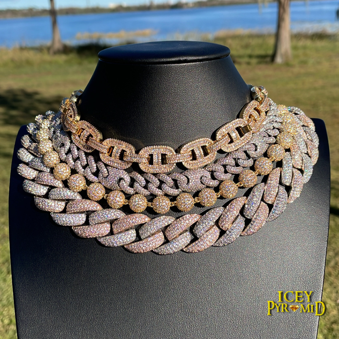 12-18MM Miami Cuban Bean Link Iced Out Diamond Necklace Chain