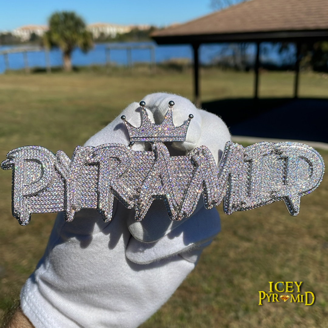 White Gold Edition Crown Bail Rapper Iced Out Personalized Custom Name Necklace Pendant