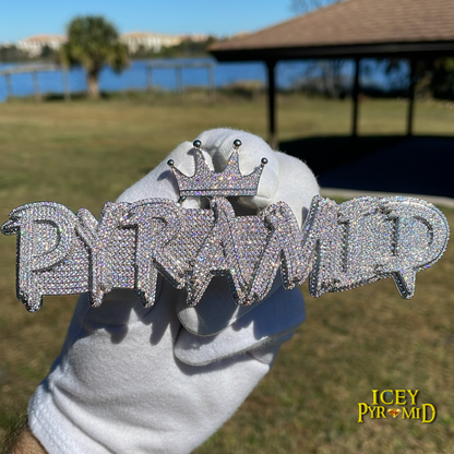 White Gold Edition Crown Bail Rapper Iced Out Personalized Custom Name Necklace Pendant