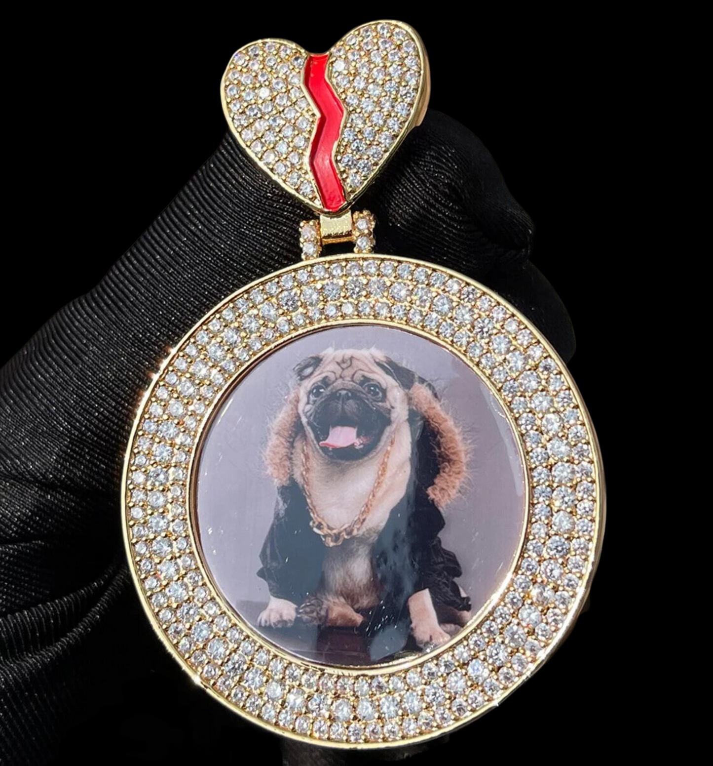Triple Tennis Broken Heart Custom Photo Picture Pendant Necklace