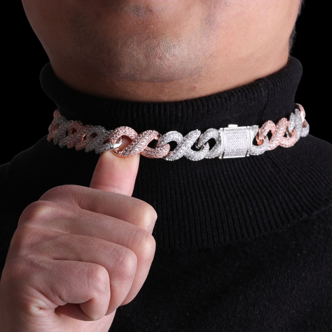 20MM Two Tone Infinity Iced Out Diamond Necklace Chain
