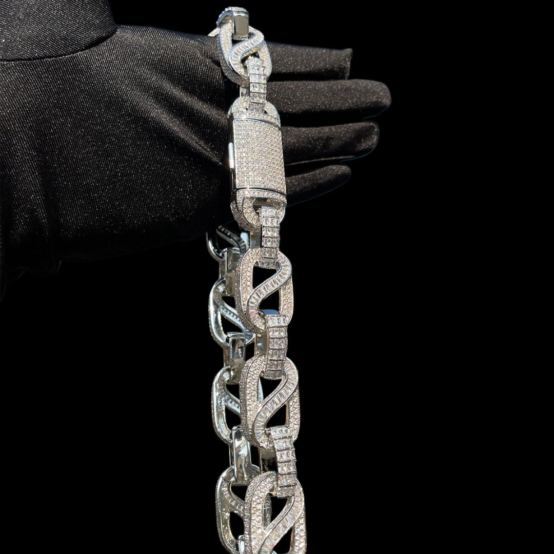20MM Baguette Infinity Link Cuban Iced Out Diamond Necklace Chain