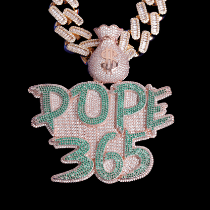 Money Bag Bail Two Tone Solid Iced Out Personalized Custom Name Necklace Pendant