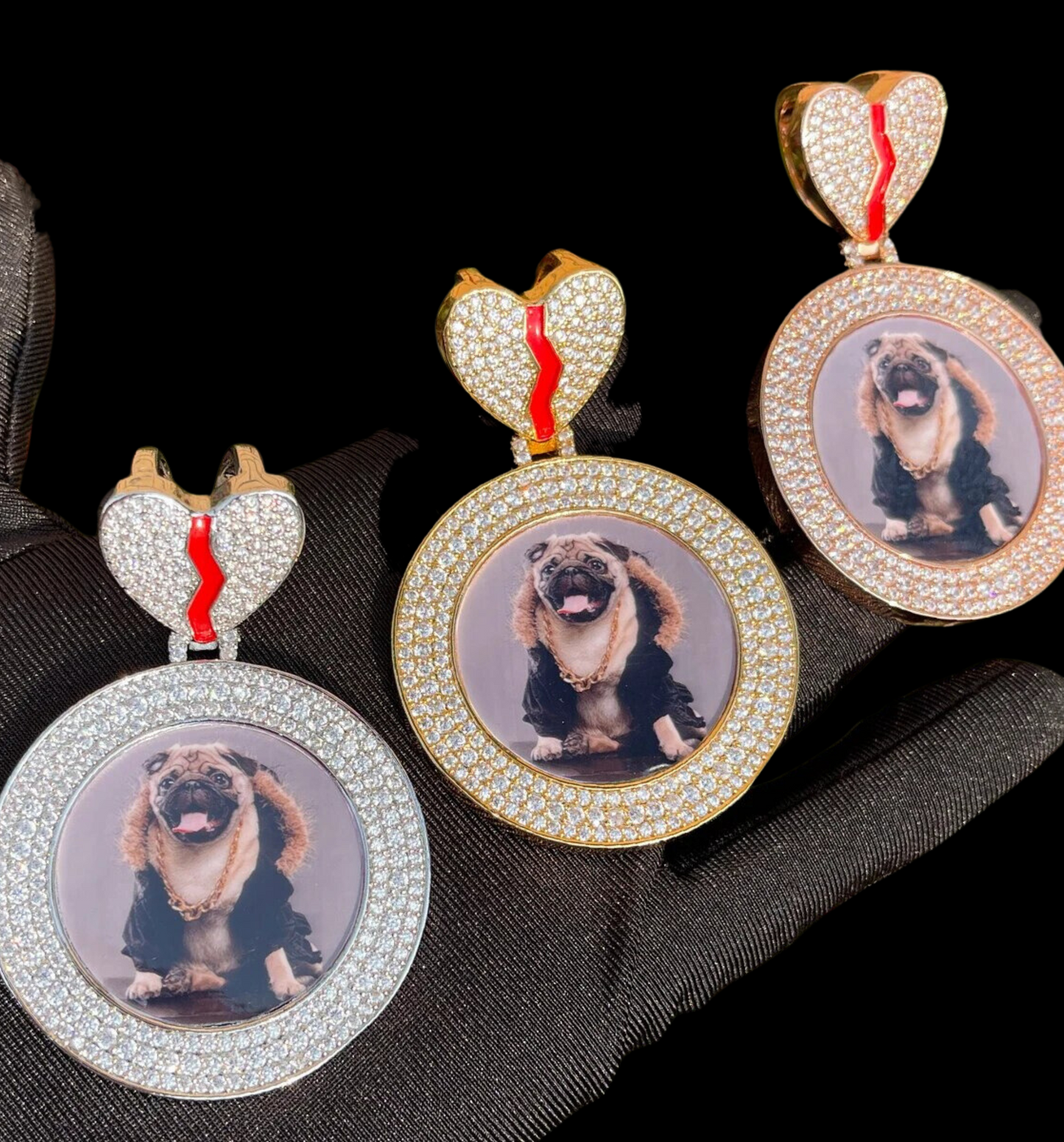 Triple Tennis Broken Heart Custom Photo Picture Pendant Necklace