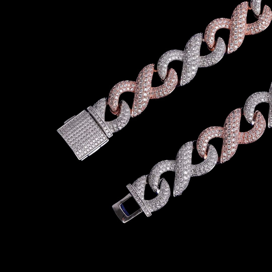 20MM Two Tone Infinity Iced Out Diamond Necklace Chain