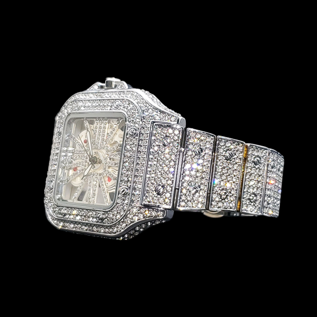 Skeleton Red Dial VVS Iced Out Diamond Designer Watch