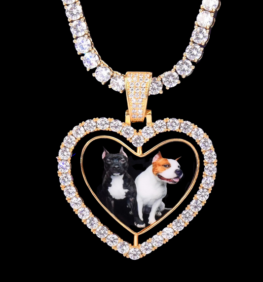 Rotating Double-Sided Heart Tennis Custom Photo Picture Pendant Necklace