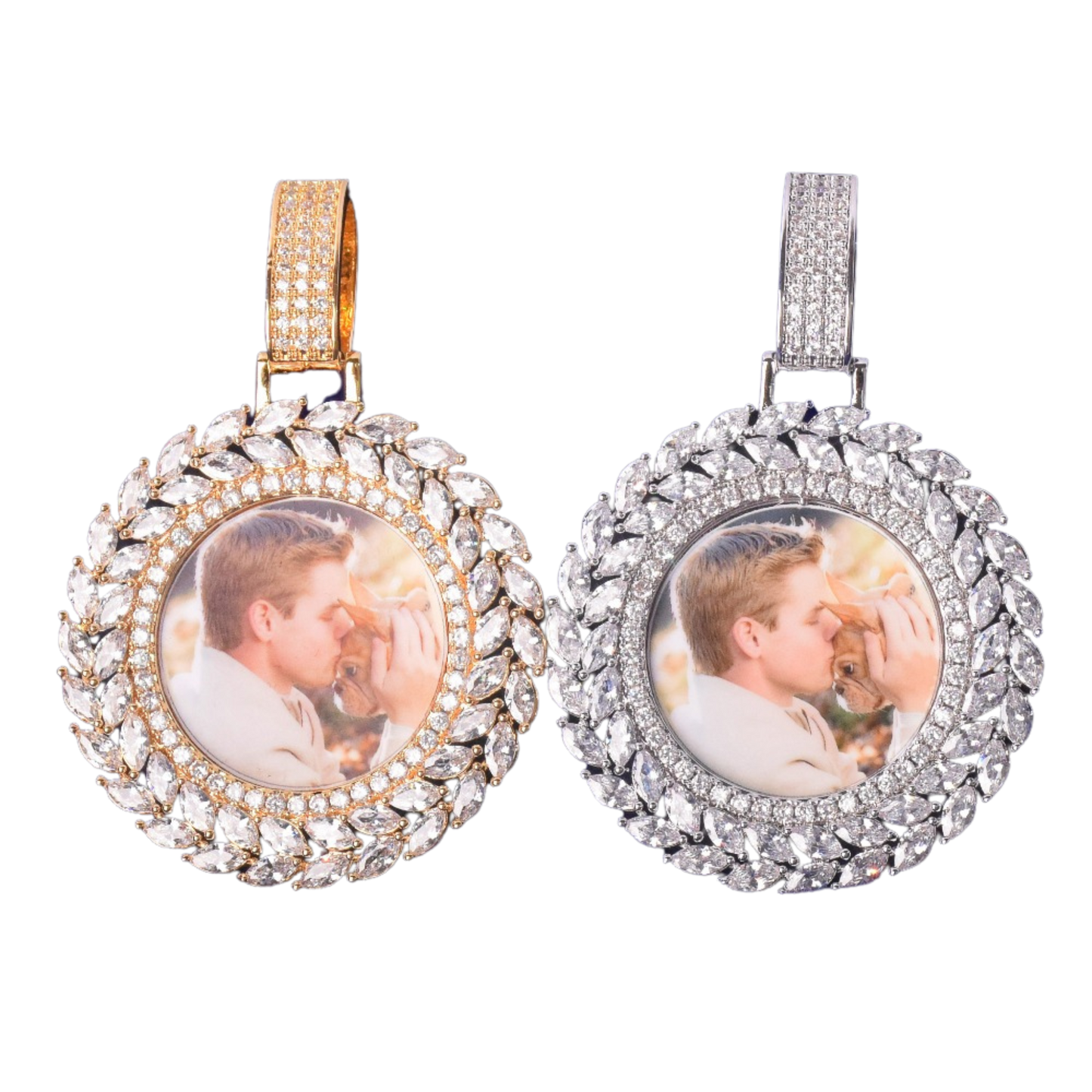 Diamond Baguette Custom Photo Picture Pendant Necklace